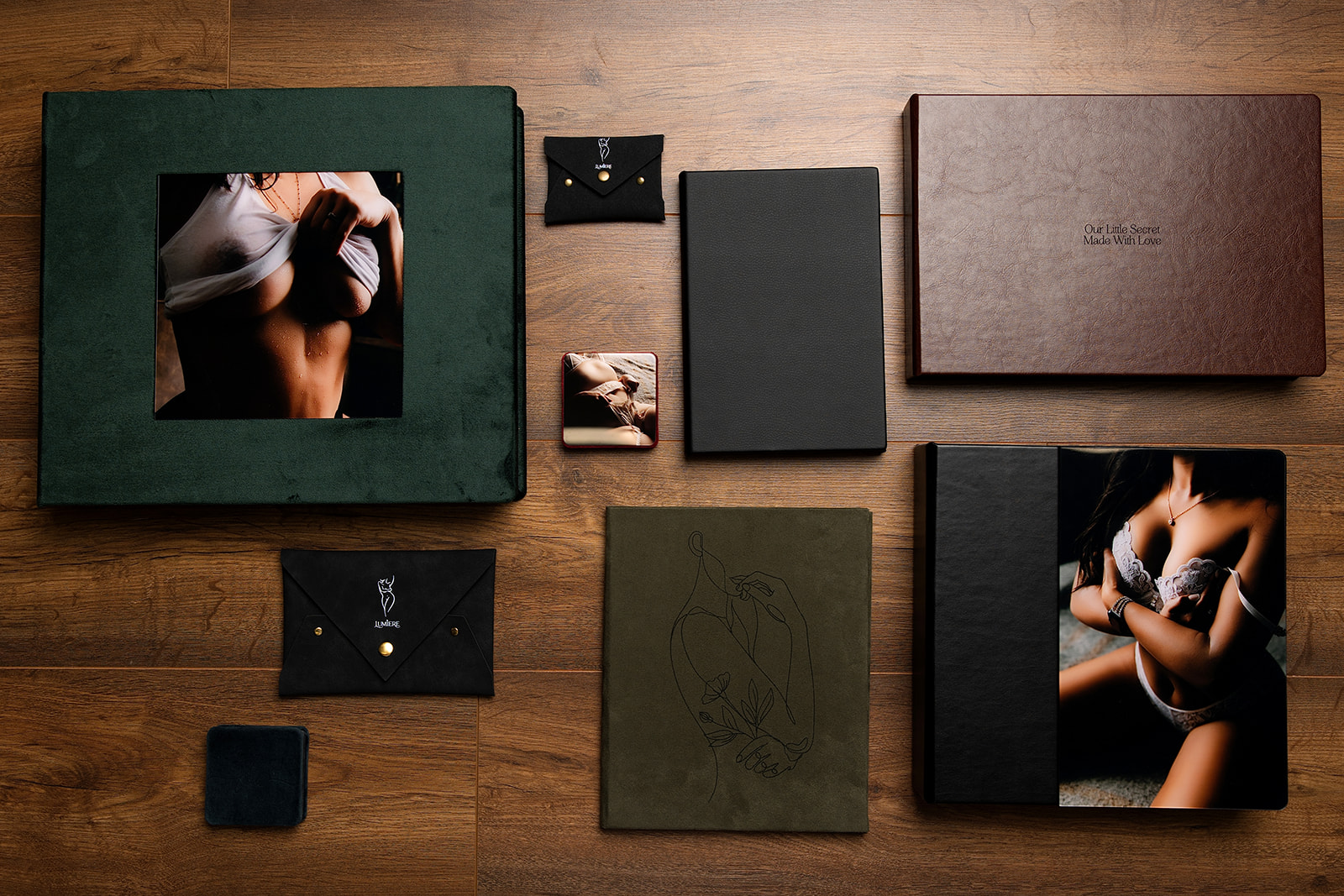 Bridal boudoir albums and keepsakes including Polaroid-style prints